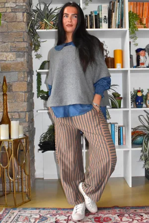Sunday Morning 7/8 Barrel Pant Grey & Camel